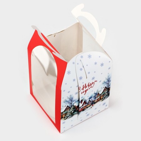 Folding box for a small cake "Winter City", 15 x 15 x 18 cm, New Year-5