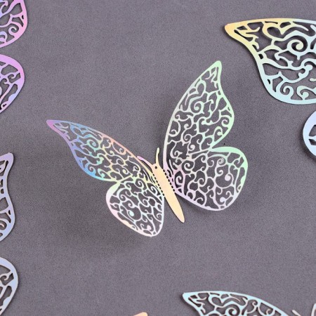 Set for decorating "Butterflies", 12 pieces, holography, silver color-1