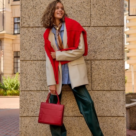 Female bag Textura, tout, average size, red color-10