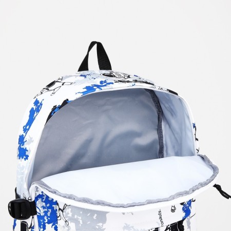 School backpack from textiles, 3 pockets, white/blue color-5