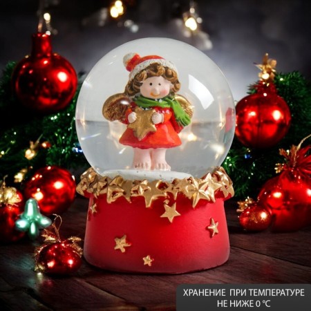 Souvenir Polystone Water Ball "angel in red with a star" 4.5x4x6.5 cm