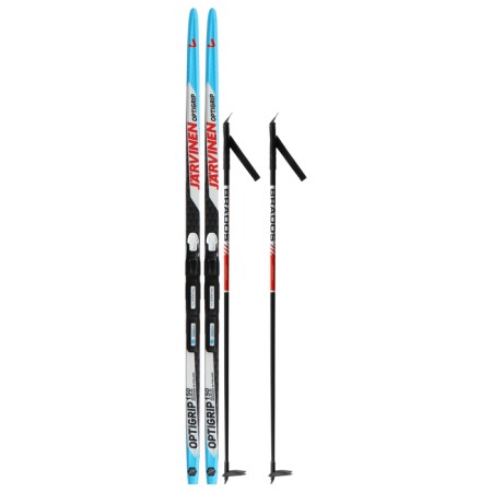 Ski kit: plastic skis 150 cm without notches, fiberglass sticks 110 cm, SNS mounts, MIX color-16