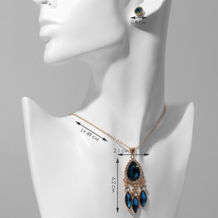 Set 2 objects: earrings, pendant "drops" quartet, color of white-sea in gold, 48 cm-1