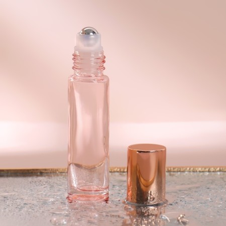 Window bottle for perfume, with a metal roller, 10 ml, pink/pink gold color-1
