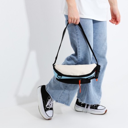 Bag for one shoulder with a zipper, 2 outer pockets, blue/black color-7