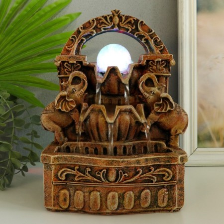 The desktop fountain from the network, the backlight "Two elephants under the arch" 19x14x26 cm-5