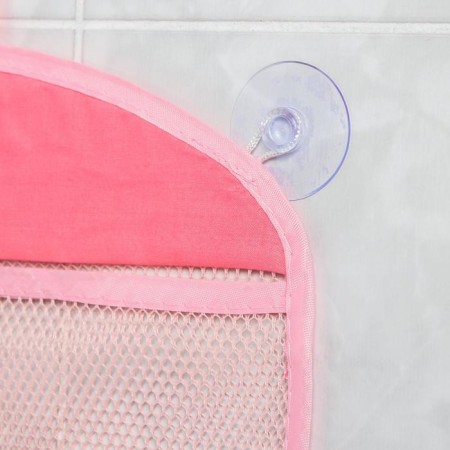 A mesh for storing toys in the bathroom on suction cups "Bunny", pink color-2