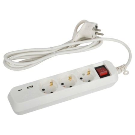 Extension cord electric era UB-3S-1.5M-USB with a grounding switch 3 outlet + 1xusba + 1xusbc 1.5 m, 10a