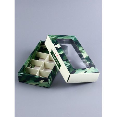 Folding box for 8 sweets "February 23", 9.8 x 17.7 x 3.5 cm. Confectionery packaging-3