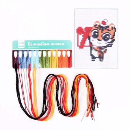 New Year's embroidery with a cross "New Year! Tigerok with a gift ", 14 x 10 cm-1