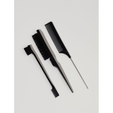 Set of comb, 3 objects: brush, with a tail, mini - brush, black color