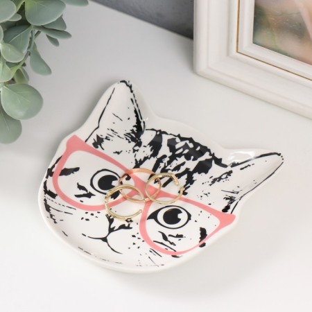 Souvenir Ceramics stand for the ring "Kitten with glasses" 1.6x11x12 cm-2