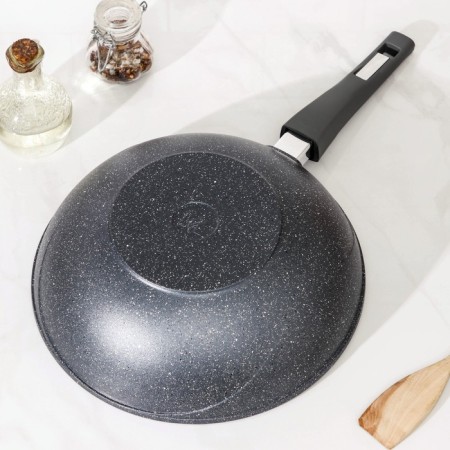 Frying pan “Granite Wok”, D = 28 cm, removable handle, glass cover, anti -stick coating, color gray color-2