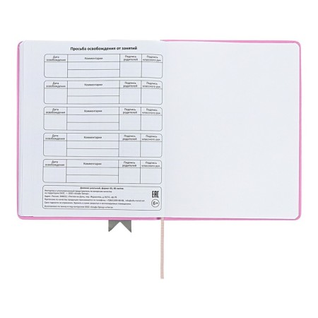 Universal diary for grades 1-11 Lenta, solid cover of artificial leather, applique, silkography, liesse, 48 sheets, pink-14