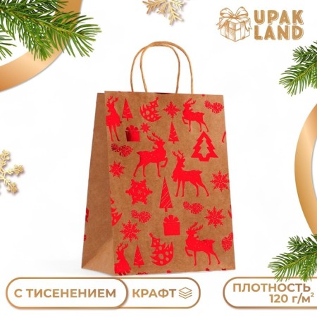 Craft package with embossing, round handle, "forest" 21 x 27 x 11 cm, 120 g