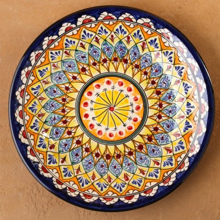 Plate of the Rishtan ceramics "Flowers", 26 cm, yellow blue-1