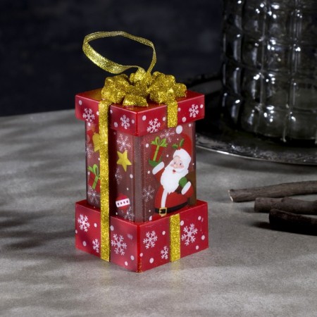 LED figure “Red Gift with Santa Claus” 6.3 × 11.5 × 6.3 cm, plastic, AAAX3 batteries (not in the kit), flame effect-1