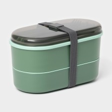 Lunch - two -level boxing box with the Militari lid, 17.5 × 9.2 × 6 cm, 430 ml, 270 ml, cutlery, green color
