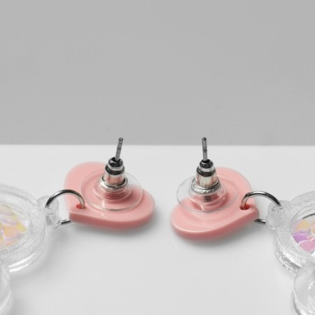 Acrylic earrings "heart" confetti, pink color-2
