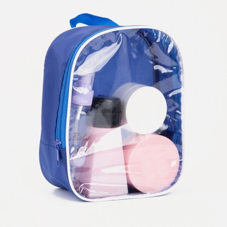 Cosmetic bag with a handle, blue color-3