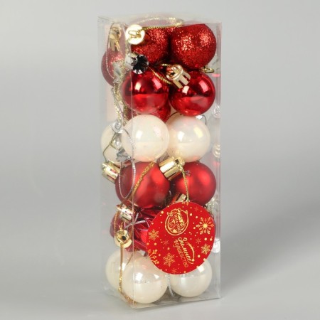 Set of balls plastic D-3 cm, 24 pcs "Melody" Front shine, white red-1