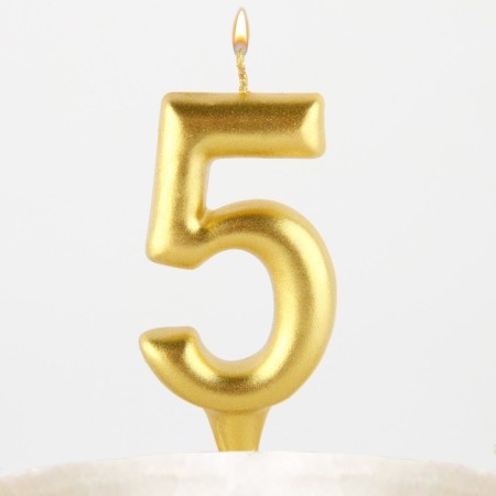 Candle for the cake, the number "5", gold-6
