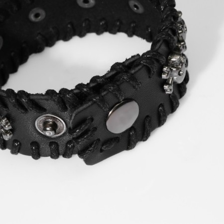 Bracelet Skin "Skull" with bones, black color with silver, 20 cm-2