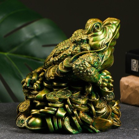 Piggy bank "Toad on money" Green with gilding, 15x15x15cm-1
