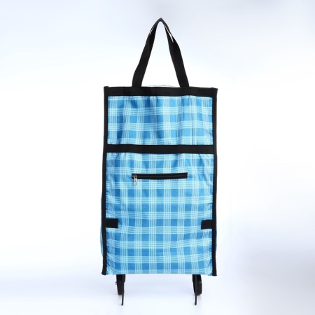 Folding bag on Velcro, 2 wheels, blue color-2