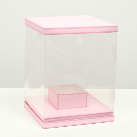 Box for flowers with a vase and PVC windows are folding, pink, 23 x 30 x 23 cm-1