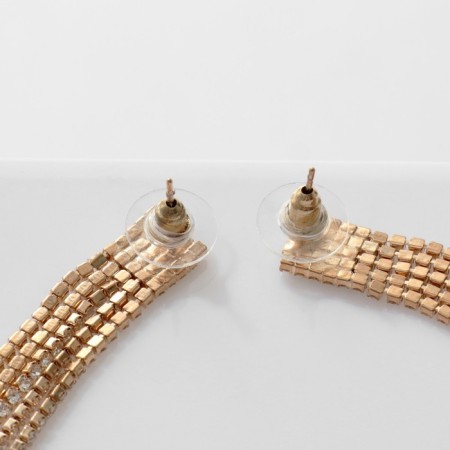 Hanging earrings with rhinestones "Waterfall" on a rectangle, white color in gold, 11.5 cm-2