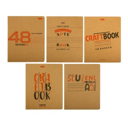 Notebook 48 sheets, in a cage, "craft", craft cardboard cover, offset block 65g/m², mix