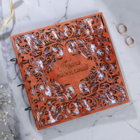 Book of wishes for a wedding in the wooden cover "Patterns".-1