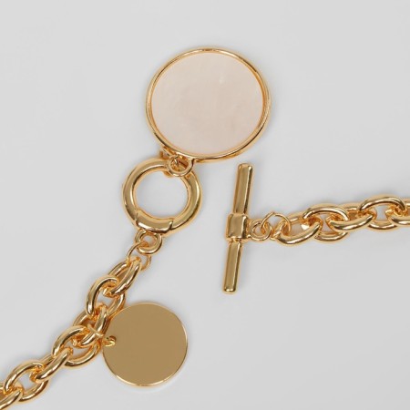 Pens "Chain" is pearl medallion, beige color in gold, 42 cm-1