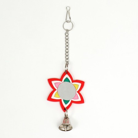 Toy - bird mirror "flower" with a bell, 20 x 7 cm-1