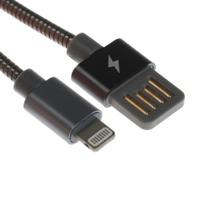 Lightning cable - usb, 2.1 a, metal braid, 1 meter, black