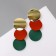 Azelia metal earrings curved circles, red-green color in gold