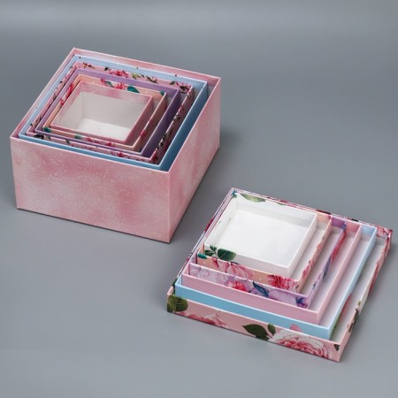 A set of boxes 6 in 1, gift packaging, “flowers”, 10.2 x 10.2 x 6 - 20 x 20 x 11 cm-3