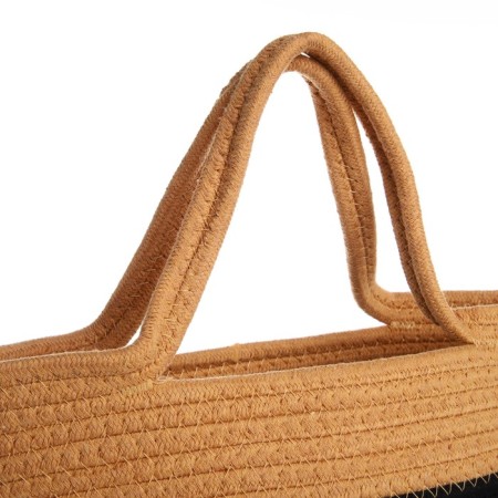 Female wicker bag without fastening, black/beige color-3