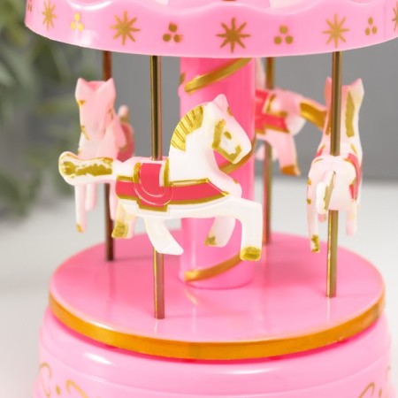 Musical mechanical souvenir "Carousel 4 horses" pink 9.6x9.6x15.5 cm-3