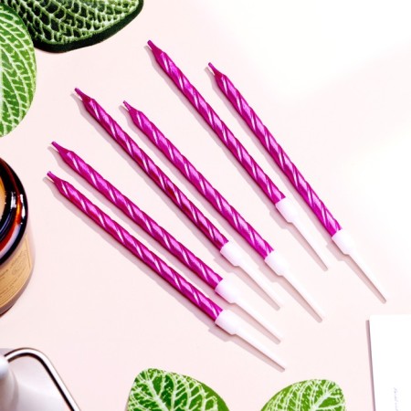 Candles in a cake twisted with a stand, 6 pcs, 11 cm, purple