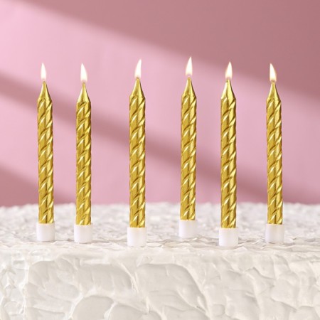 Candles in cake with stands, gold, medium, set 6 pcs, 8 cm-5