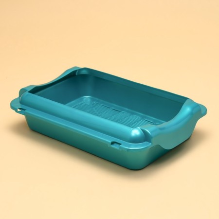 A medium toilet with an side and a mesh of 36 x 26 x 9 cm, tray+grid+side turquoise-3