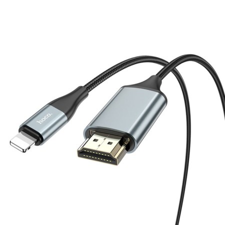 Adapter Hoco UA15, Lightning - HDMI, 2 m, aluminum alloy + woven wire, gray-3