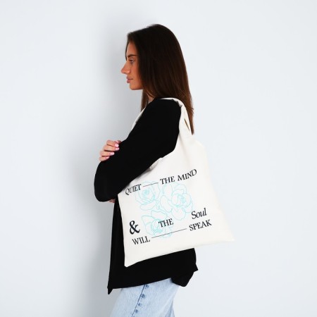 Shoper bag "Flowers", 40 × 35cm, beige color-6
