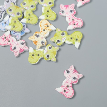 Buttons wood for creativity 2 punctures "cat" set of 15 pcs 1.6x2.6 cm mix-1