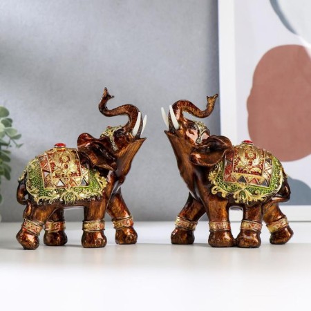 Souvenir Polystone "Elephant in Bright Popone with Gold" MIX 12x6.5x13 cm