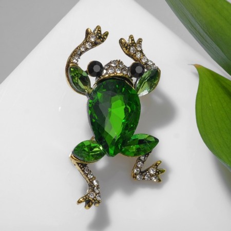 Brooch "Frog" precious, white-green color in black gold-2