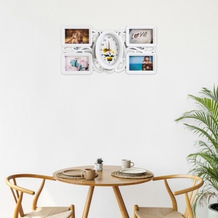 Wall clock, series: photo frames, "flower", smooth move, 52 x 26 x 3 cm, dial 11 x 17 cm 7403-3