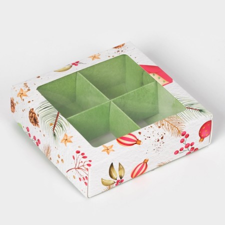 New Year. Box for 4 sweets "New Year's gifts", 12.6 x 12.6 x 3.5, confectionery packaging-3